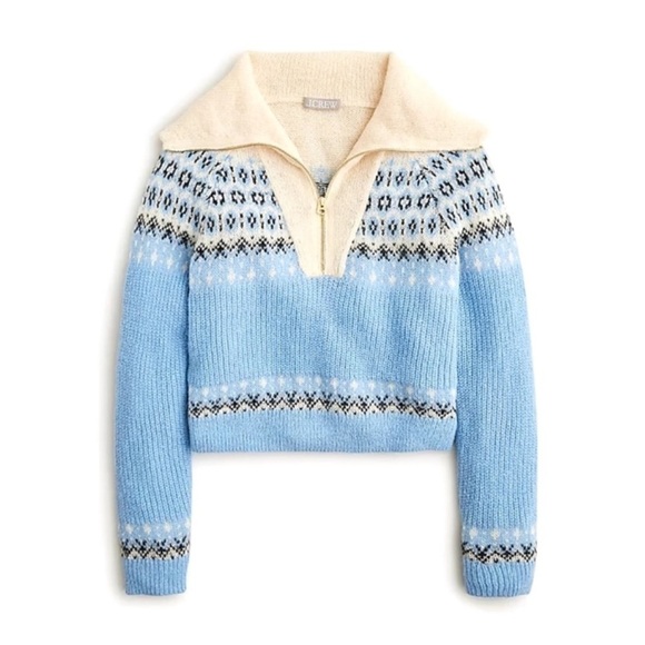 J.Crew Womens Fair Isle Half Zip Crop Sweater Size M - Picture 1 of 14